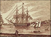 View of the Harbor of Portsmouth, 1843 Engraving by J. O. Montalant, published in 1845 in Historical Collections of Virginia, by Henry Howe. Publisher: Wm. R. Babcock, Charleston, SC , 1856.